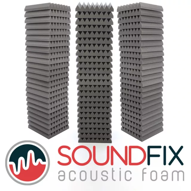 72 Acoustic Foam Panels Grey Wedge 50mm Thick 300mm Studio Sound Treatment Tiles