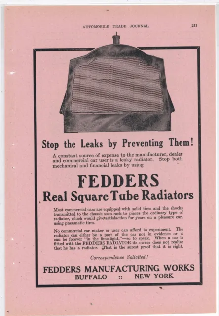 1913 Fedders Mfg. Works Ad: Square Tube Auto Radiators - Buffalo, New York
