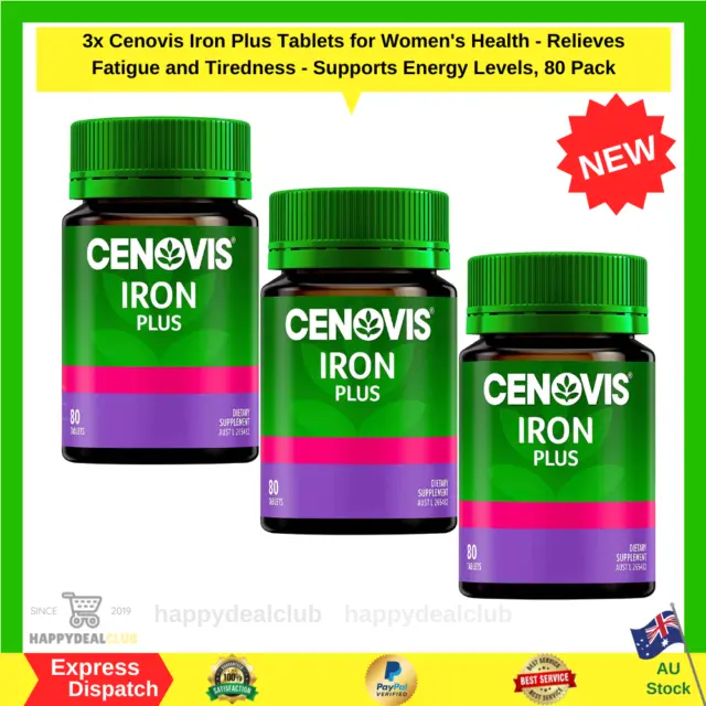 Cenovis Iron Plus - Iron Tablets - Assists Iron Absorption 80 tabs x 3 bottles