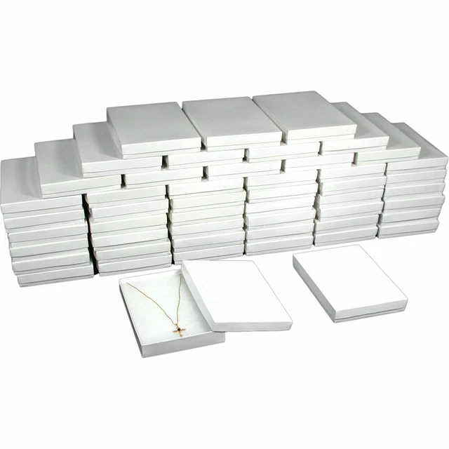 50 Cotton Necklace Pendant Gift Boxes Jewelry White