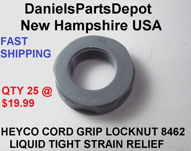 x25 HEYCO 3/8 NPT GRAY 8462 LOCKNUT FOR LIQUID TIGHT CORD GRIP CABLE GLAND