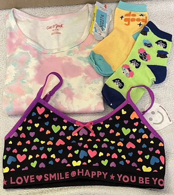 4 Piece Girls Size 7/8 Clothing Lot Tank, Girls Little Miss Matched Bra & Socks