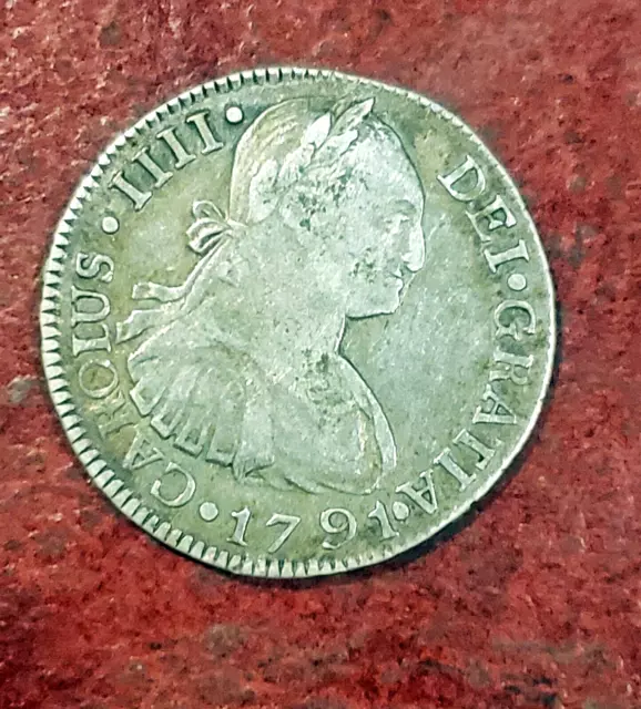Guatemala 1791-Ng-M 2 Reales Colonial Silver Coin ~ Carlos Iv ~ Sharp Very Fine