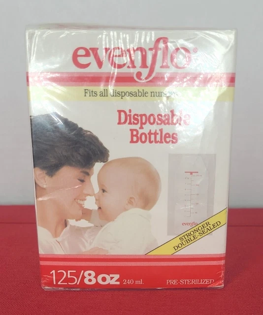 EvenFlo Disposable Bottles 8oz Fits All Disposable Nursers PreSterilized 150 Vtg