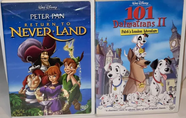 💥Lot Of 2 Walt Disney DVD Peter Pan in Return to Never Land & 101 Dalmatians II