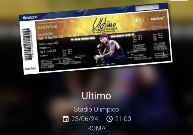 DUE biglietti concerto Ultimo Prato GOLD 23 giugno 2024, Stadio Olimpico Ore 21
