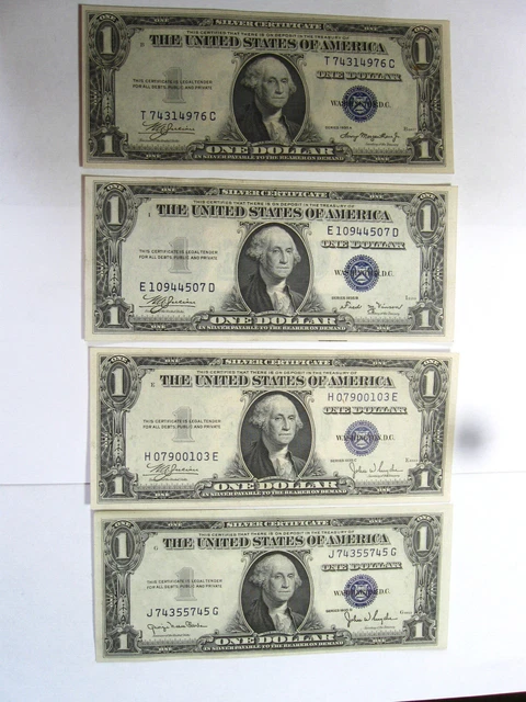Lot of 4 A, B, C, D Series 1935 $1 Silver Certificate Notes Blue Seal - #10614-5