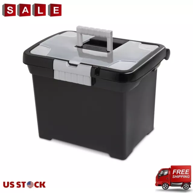 Portable Sterilite File Box, Durable Plastic, Black Finish, Organize with Ease