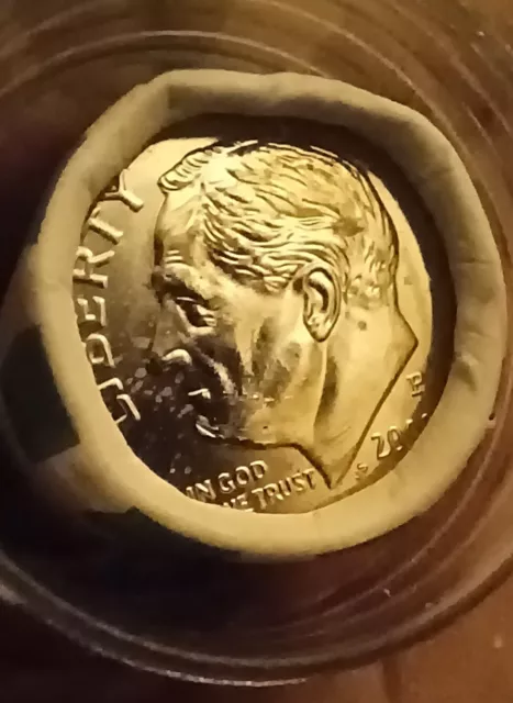 2009 P Roosevelt dime roll, 50 uncirculated coins In original bank wrapper.