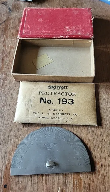 Vintage STARRETT Tool Co. No. 193 Stainless Steel Protractor 0-180⁰ in Box