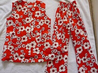 Girls 2-Piece Age 2-4 Years Red & White Floral Tunic & Flares Trousers Cotton