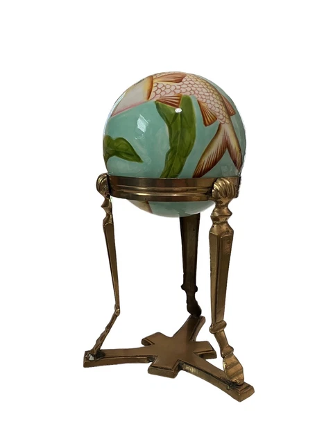 Brass Stand With Koi Fish Hand painted ORB Bohemian Unique EUC Oriental