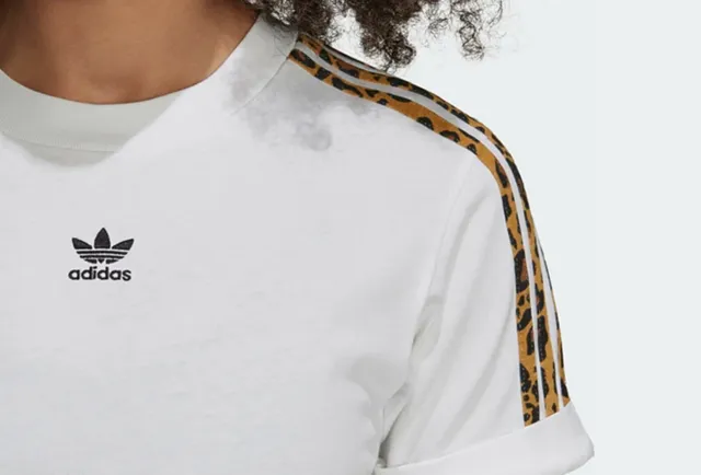 T-Shirt Adidas Originals Stampa Leopardata Bianca Tagliata 3 Righe Uk 16,18 Nuova 4
