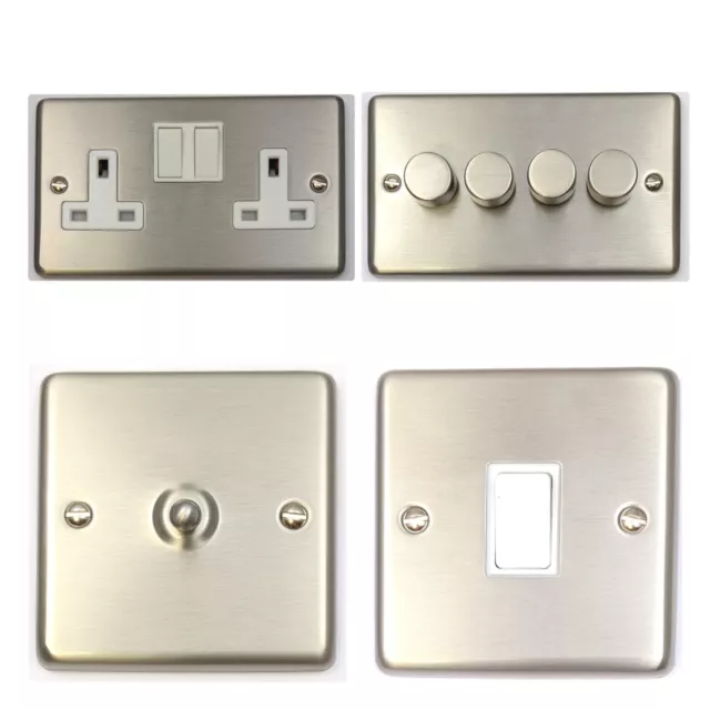 Brushed Stainless Steel CSSW Light Switches, Plug Sockets, Dimmers, Cooker, Fuse