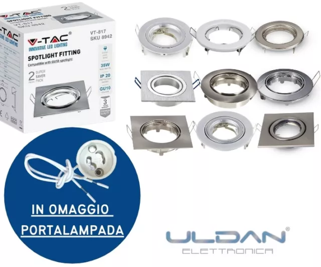 Porta Faretto Orientabile Fisso Da Incasso Portafaretti Lampadine Led Gu10 Gu5.3