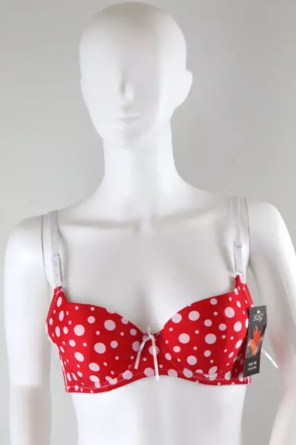 Women's Bra Underwire Lace Up Detail Dots Size 36C LILY Red NWT