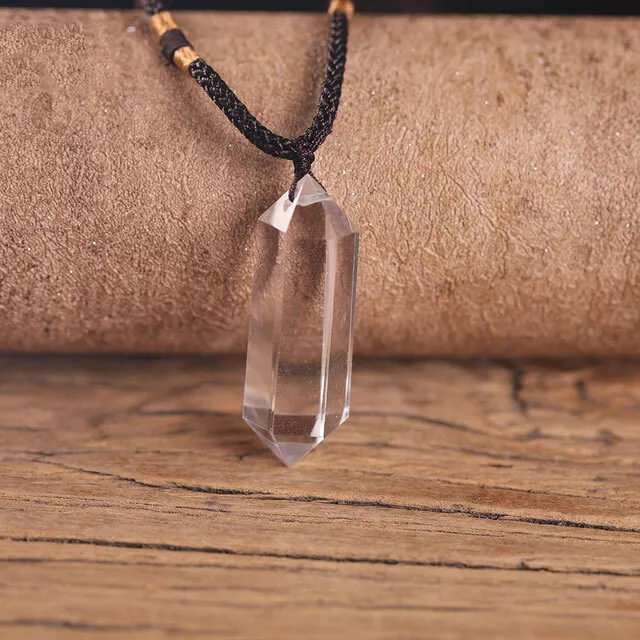 Natural Stone Crystal Hexagonal Points Pendant Healing Amulet Unisex Necklace