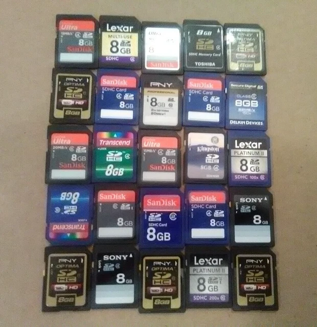 Lote de 25 tarjetas SD de marca mixta de 8 GB