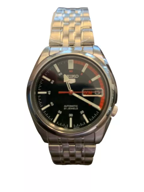 Seiko Unisex Watch Series 5 Black Dial Silver Stainless Steel Bracelet SNK375K1 3
