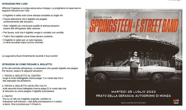 2 tickets concerto Bruce Springsteen and The E Street Band - Monza 25.07.23