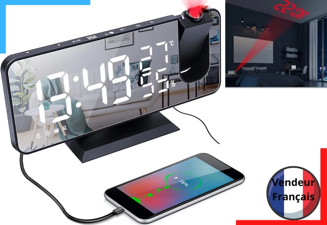 Réveil Projecteur Plafond LED Radio Horloge Numérique Température Alarme Montre