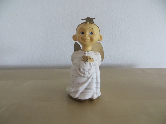 Niedlicher Engel mit Stern Teddy Junge Dekoengel Engelfigur weiß gold 12  cm