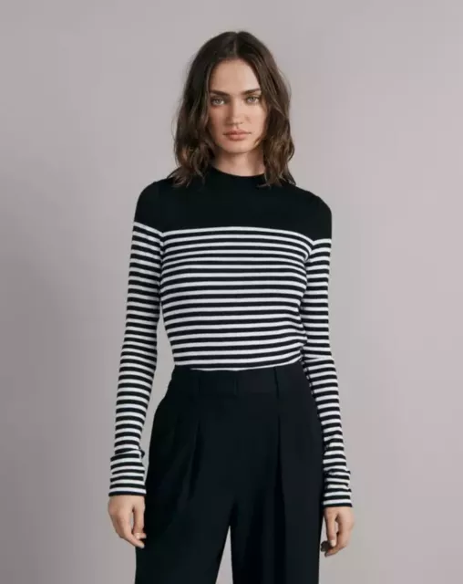 Rag and Bone Breton Striped Crew Neck Long Sleeve Tee Black Size Medium