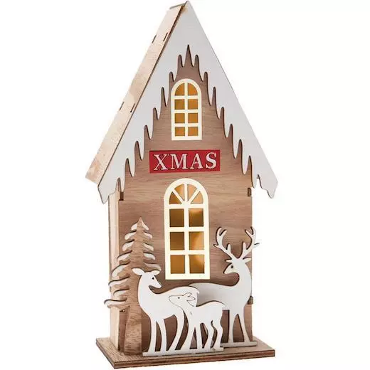 Stafil DIY Wooden Xmas House Kit with LED Lights 11x20.5cm