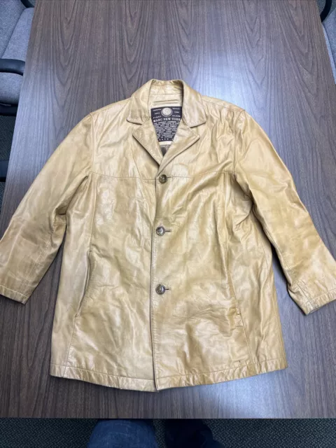 VTG Marc New York Andrew Marc Tan Brown Khaki Men’s Large Leather Jacket Coat