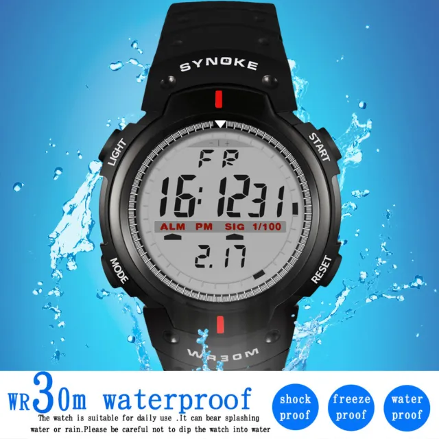 Mens Casual Digital Watch Sports Waterproof Military Watches LED Stopwatch Alarm 3