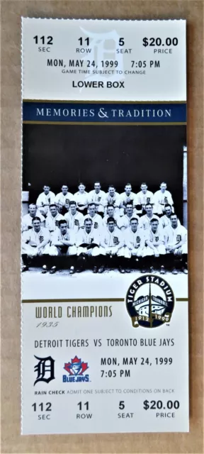 Detroit Tigers 1935 World Champs Tiger Stadium Final Season Ticket