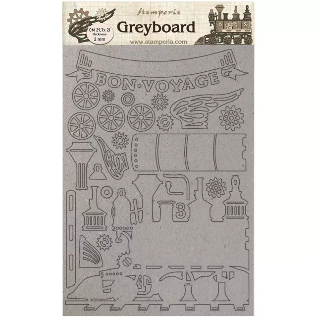 New Stamperia Greyboard A4 Cut-Outs - VOYAGES FANTASTICQUES - TRAIN