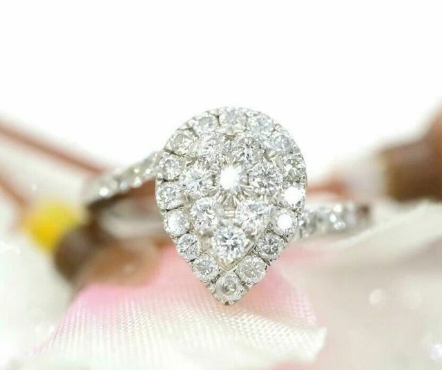 925 Argent Sterling Classique Forme Poire Ancien Bague de Fiançailles Mariage
