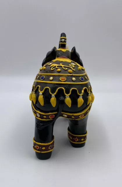 Decorative Resin? Painted Jeweled Black Elephant 8.5 x 6.5 3