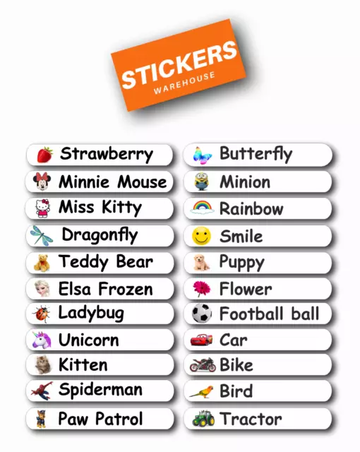 50x Personalised Name Labels Stickers School Tags Vinyl Stick On Kids Waterproof