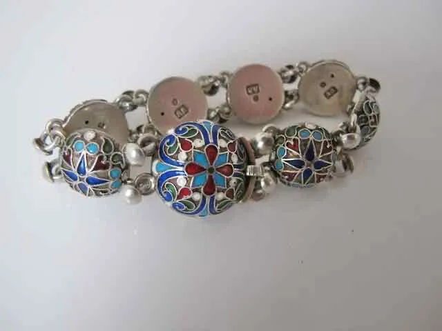 Imperial Russian polychrome enamel silver bracelet St Petersburg c 1900