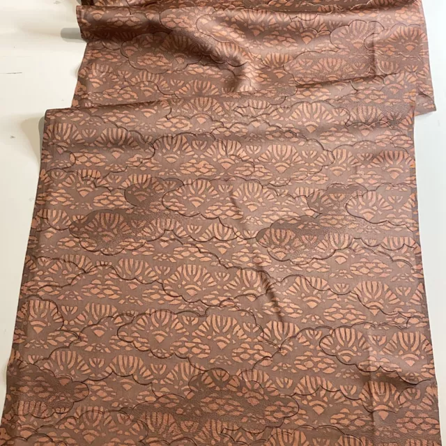 Vintage Japanese Kimono Silk Fabric, Brown Rinzu Clouds Long Panel 168cm