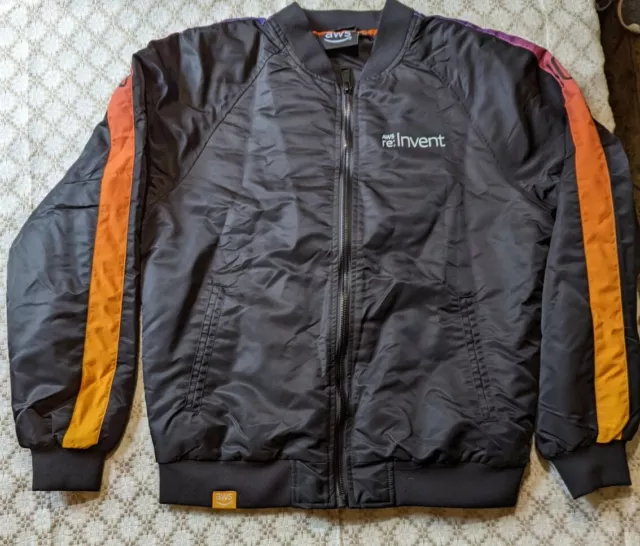 Amazon ReInvent Employee Full Zip Adult Black Bomber AWS Medium Jacket