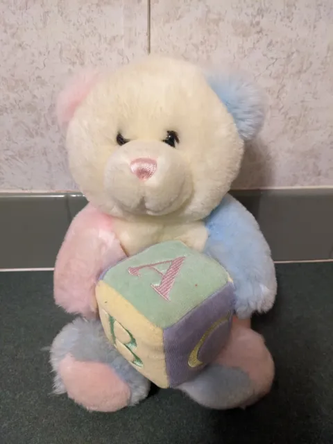 Aurora Baby Teddy Bear With Musical ABC Song Block Pastel Plush Stuffed Animal