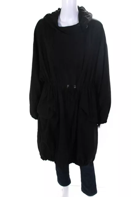 Helmut Lang Womens Front Zip Drawstring Hooded Jacket Black Wool Size Small