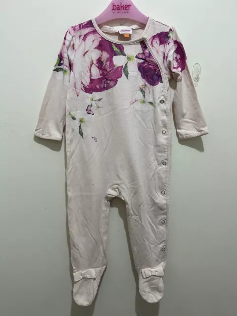 Baby Girls Designer Ted Baker Pink Floral Print Babygrow Sleepsuit 9-12m