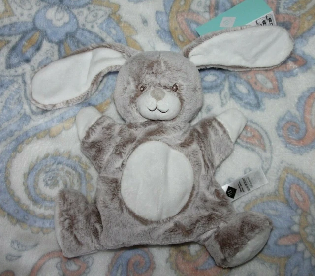 DOUDOU TEX BABY LAPIN MARIONNETTE MARRON BEIGE CHINE BLANC neuf avec étiquette