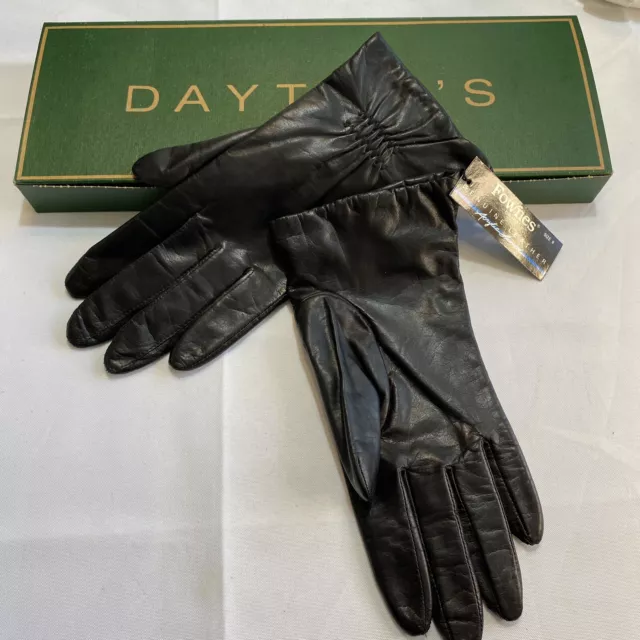 VTG New Fownes Women's Black Leather Acrylic Lined Gloves Size 9