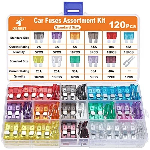 JOREST 120Pcs Fusible Voiture Set - pour Fusibles Auto Truck/RV/Camion/Moto (2A