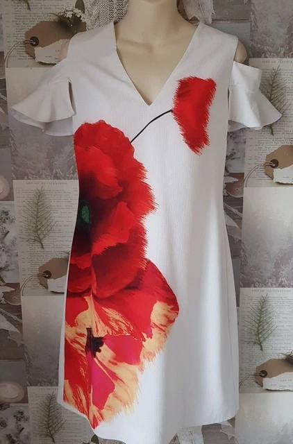 Ted Baker Lola Playful Poppy Cold Shoulder White Tunic Shift Dress Size 1 UK 8