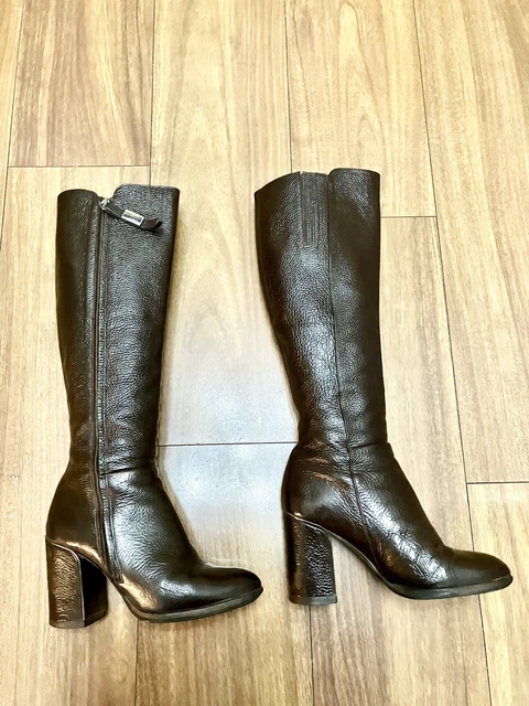GIOVANNI FABIANI DARK Brown Knee High Leather Boots Fur Lined Size 5 ...