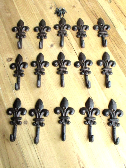 20 Cast Iron Fleur De Lis Coat Hooks Hook Hall Tree Hat Dog Leash Fluer French