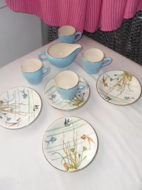 VERY RARE - Vintage BLUE LAGOON COFFEE SET British Anchor Staffordshire - 1950s