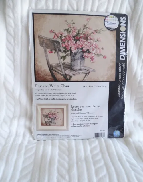 DIMENSIONS Roses on White Chair Cross Stitch Kit  14 x 11"