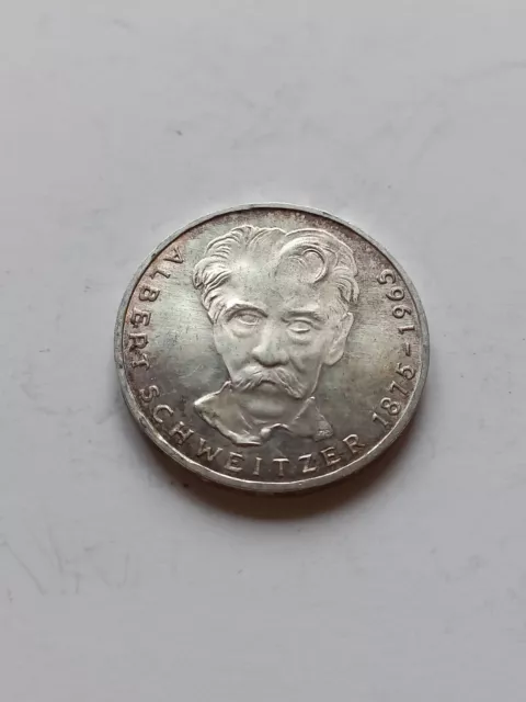 Deutschland 5 DM Gedenkmünze 1975, 625er Silber, Albert Schweitzer